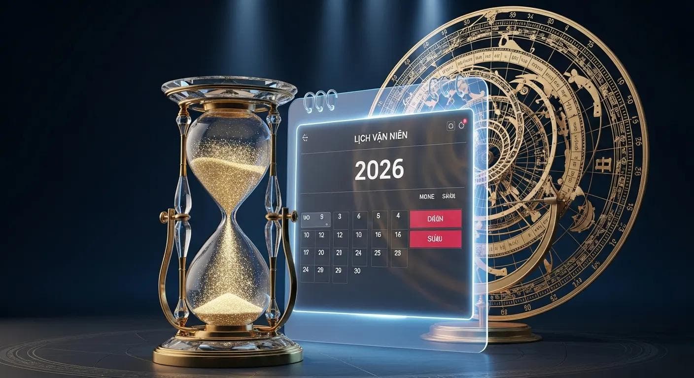 Ảnh bìa cho bài viết Lịch Vạn Niên 2026 (Bính Ngọ): Tra Cứu Ngày Tốt Xấu & Chiến Lược Chọn "Thời Điểm Vàng" Để Mọi Sự Hanh Thông